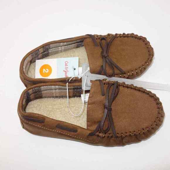 New Cat & Jack Boy’s Lionel Moccasin Hard Sole Slippers Dark Brown Size 2 - Picture 3 of 4